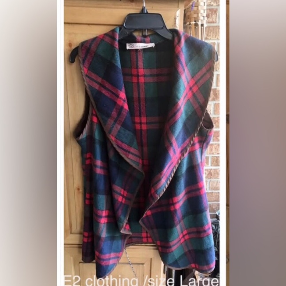 E2 Clothing Plaid Vest - Red and Green